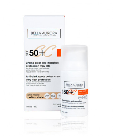 Bella Aurora Solar Crema Color Anti-Manchas Protección Muy Alta SPF50 Tono Medio 50 ml